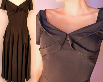 1940's Black Rayon Crepe Gown
