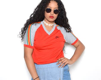 Vintage 70's Runner Up Rainbow Athletic Tee Sz M