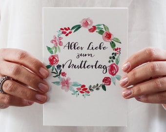 Hand Lettering Muttertagskarte "Alles Liebe zum Muttertag"