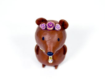 Springtime Bear Figurine - One of a Kind Art Sculpture