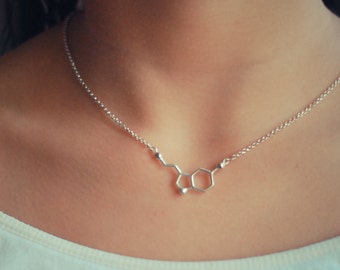 Serotonin Molecule Sterling Silver Necklace