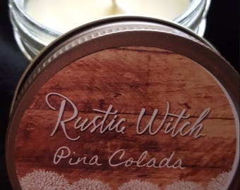 Soy wax 4 oz. candle highly scented with coconut and pineapple blended with rum.
