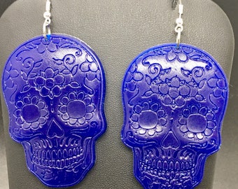 Blue sugar skull earrings