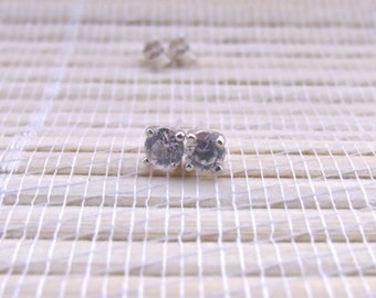 White Topaz Stud Earrings Sterling Silver 4mm April Birthstone