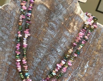 Tourmaline Nugget Necklace - Rainbow Tourmaline Necklace - Multi-color Tourmaline Necklace - Watermelon Tourmaline