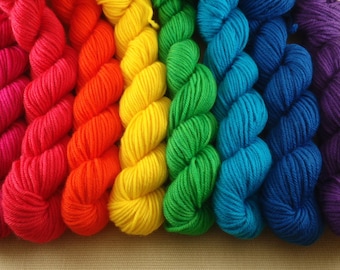 Mini Skeins Rainbow - Set of 8 - Hand Dyed DK Weight Yarn - 100% Superwash Merino Wool