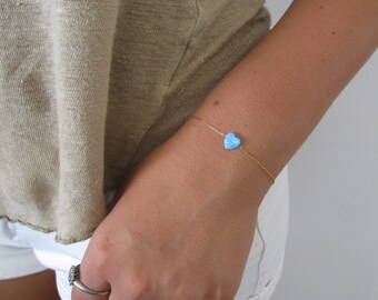 Opal bracelet, heart bracelet, gold bracelet, opal heart bracelet, blue opal bracelet, glistening bracelet, fire opal bracelet