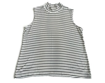 Stripe Sleeveless Mock Turtleneck Top
