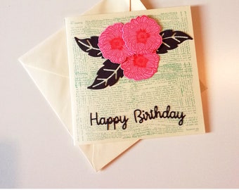 Grußkarte - Happy Birthday - hand gearbeitet