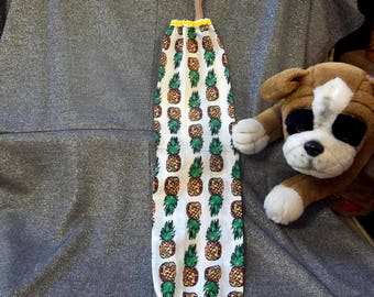 Plastic Bag Holder Sock, White Pineapples Print