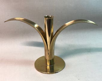 Ystad Metall Sweden Brass Candlestick Holder / Vase With Brass Tube Insert