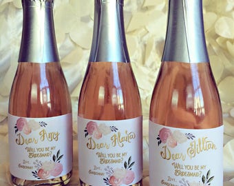 Custom Mini Champagne Labels / Personalized Mini Wine Labels 187 mL / Bridesmaid Proposal Wine label Ask Gift / Wine Label Proposal Blush