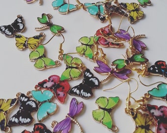 Beautiful, enamel, gold plated, BUTTERFLY, butterflies, DRAGONFLY, dragonflies, earrings, choose style