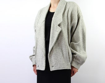 VINTAGE Coat Womens 1980s Light Grey Wool Medium
