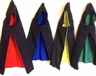 Black Wizard & Witch Robes for Dogs and Cat Halloween Costumes - Comes w/ Red, Blue, Yellow, or Green Lining on Inside