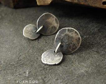 100% Ag - earrings, raw sterling silver stud earrings, oxidized silver,
