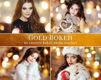 Christmas photo overlays "Gold Bokeh", light photo overlays, bokeh overlays, creative overlays for Photoshop, actions for Photographers