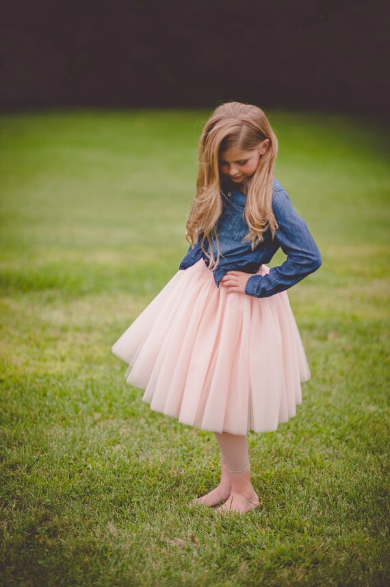 Flower girl tutu long  tulle skirt light blush tutu long 