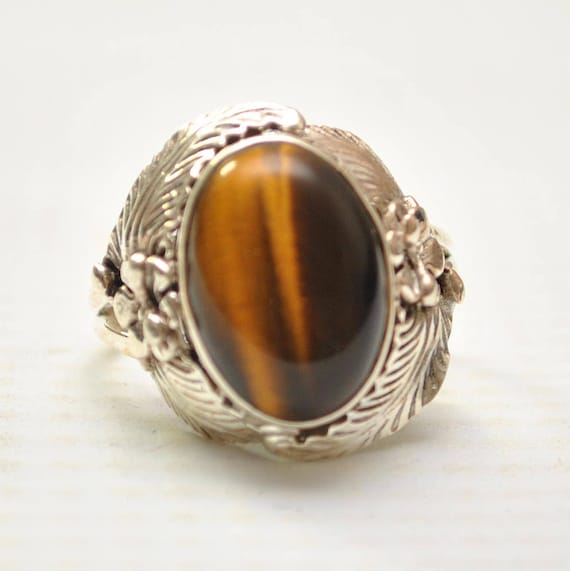 Sterling Silver Tiger Eye Ring Sz 8 #9269