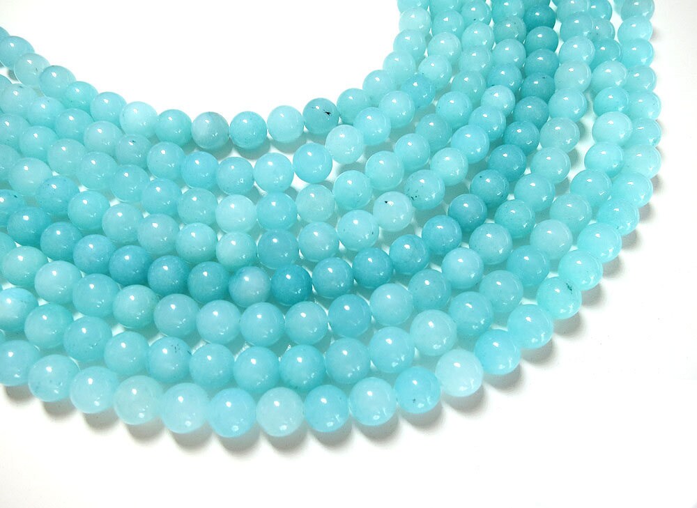 6mm Light Blue Jade Beads Polished Round Natural Gemstone Loose 15