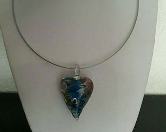 Glass turquoise heart pendant necklace