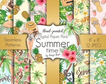 Summer Patterns, Summer Digital Paper, Hawaii Paper Pack, Aloha Digital Paper, Pineapple Paper, Beach Paper, Tropical Paper Pack, Palm Tree