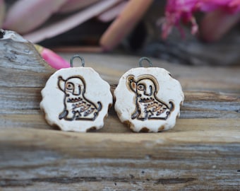 Year of the Dog- Handmade Porcelain Bead Pair