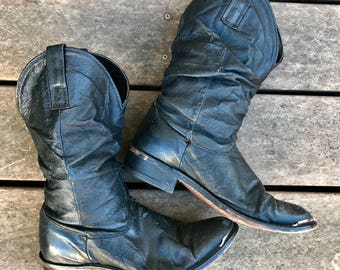 Black leather 80s western cowboy boots womens US8