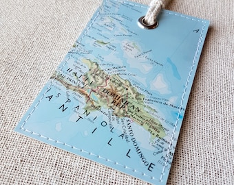Dominican Republic luggage tag made with original vintage map