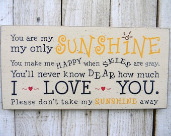 You are my sunshine typography word art wood sign