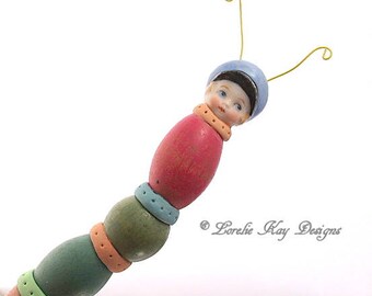 Caterpillar Art Doll Sculpture Mixed Media One of a Kind Assemblage Art Doll Nursery Art Decoration Baby Shower Gift