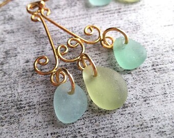 Chandelier Earrings// Sea Greens// Genuine Seaglass