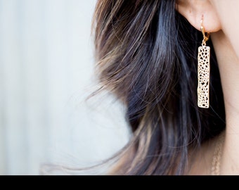 Small Gold Rectangle Earrings. Drop Earrings. Dangle. Geometric. Simple. Jewelry Gift for Her. Gift. Jewelry.
