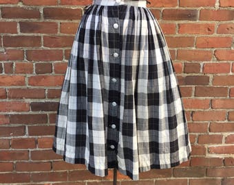 1950s Black and White Vintage Plaid Skirt