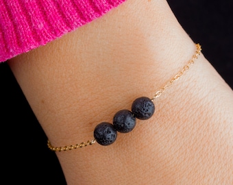 24k Infinity Lava Bead Essential Oil Diffuser Bracelet, Reversible, Triple Lava Bead, Dainty Gold Filled, Minimalist Aromatherapy Jewelry