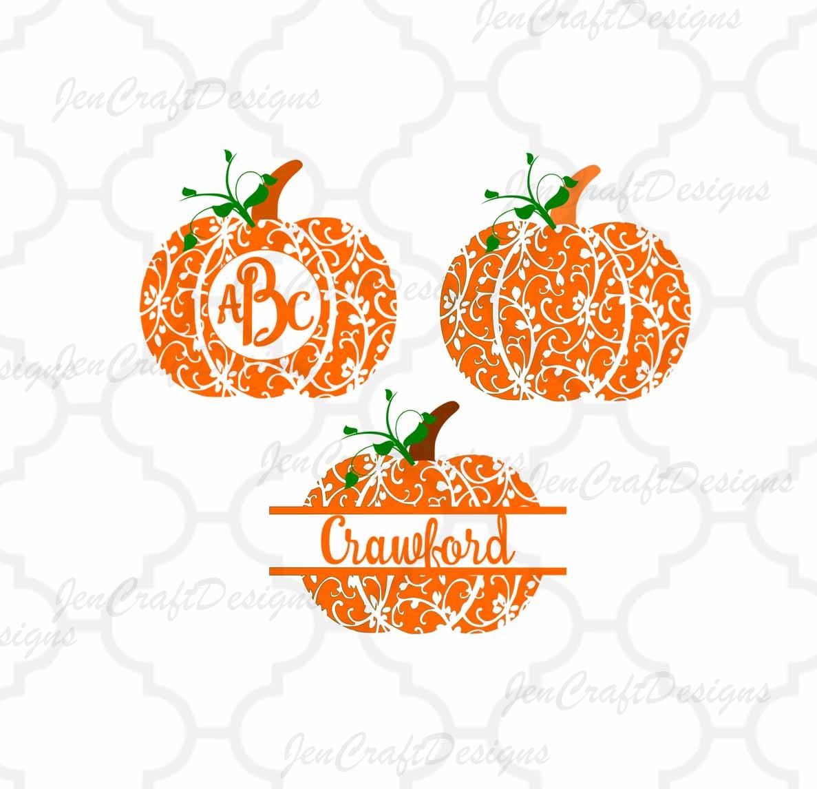 Fall Pumpkin SVG, DXF, EPS Pdf circle monogram Frame cutting files. Floral pattern, for use with ...