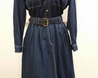 Vintage Denim || Denim Dress, California Girl, Denim Shirt Dress, Jean Dress, Western Wear, Blue Denim, Button Front Dress, Long Sleeve
