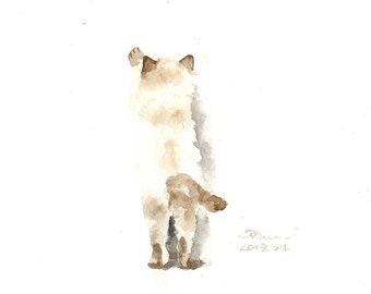 Original watercolor,cat painting,Siamese cat,baby cat,original painting,8"x8",home decor