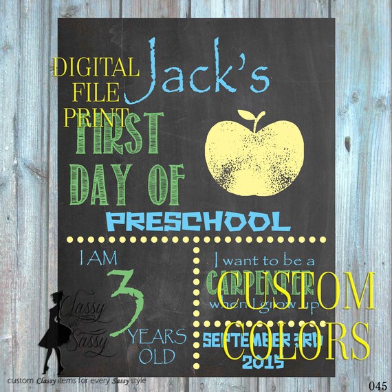 First Day Of School. First Day of Preschool, First day sign, Chalkboard Sign 045