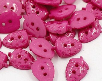 Strawberry Buttons - set of 50 - Deep Pink - #BUTTON370