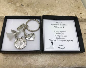 Page boy lucky sixpence keyring wedding favour thank you