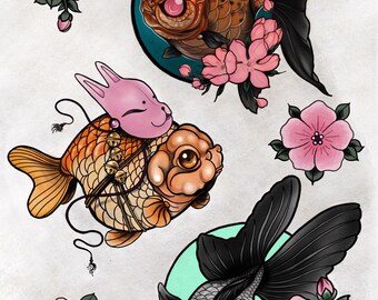 Fancy goldfish tattoo print