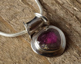 2.2cm WATERMELON TOURMALINE Pendant - Sterling Silver Pendant, Sterling Silver Jewelry, Pink Tourmaline Necklace, Tourmaline Jewelry J1100