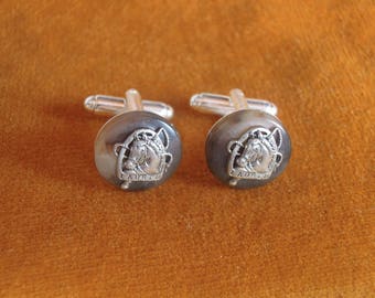 RALPH LAUREN Button Silver Color Horse Head Hand Crafted Cufflink set