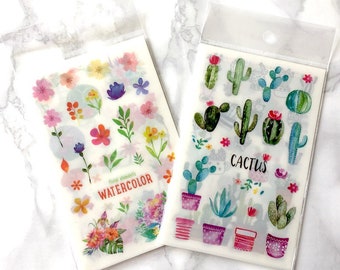 Aquarel planner stickers, cactussen, bloemen, schoolbenodigdheden, kogel dagboek accessoires, travel Journal Reisboekje, terug naar school, dagboek stickers