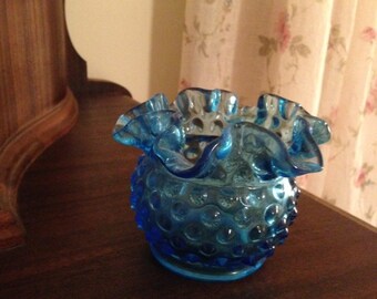 Vintage 1980's Small Blue Fenton Hobnail Vase