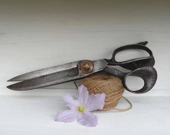 Large French vintage antique industrial scissors, industrial shears, country home, rustic home decor, vintage tools, seamstress