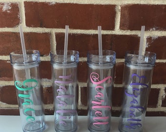 Customized Tumbler with Straw - 16 oz. - Lilly Pulitzer Inspired Vinyl - Camo Vinyl - Personalized Tumbler with Straw - Clear Tumbler