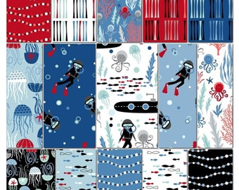 Come Dive with Me by Whistler Studios for Windham - cotton quilting fabric, 15-pc fat quarter bundle
