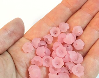 Acrylic Flower Beads 25 pcs, pink, frosted acrylic flowers, dyed lucite flower beads, Flower Cap, Transparent Acrylic Beads jewelry findings